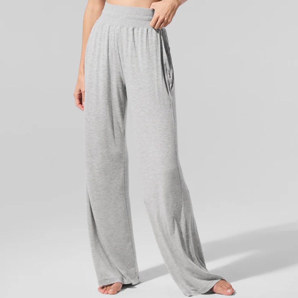 Alo Yoga Semi-Sheer Delicate Lounge Flare Pant Athletic Heather Grey XS